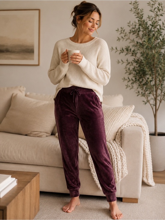 lululemon athletica Pants - Lululemon Plum Velour Joggers Soft Lounge Athleisure Pants